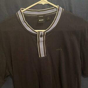 Hugo Boss Navy Polo with Blue Striped Collar